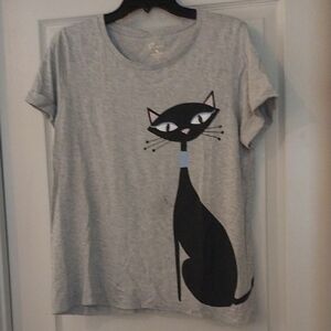 Gray Cat Print T-Shirt